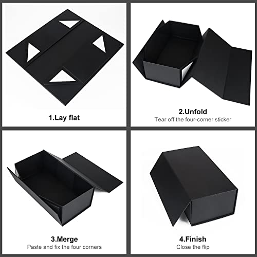 Black Gift Box 12" x 6" x 4" with Magnetic Closure Lid Gift Box for Presents,Bridesmaid Gifts Box,Cute Box,Birthday Gift box,Luxury for Gift Packaging, Magnetic Gift Box for Wrapping Gifts (Black)