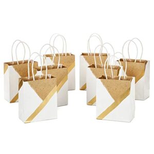 Hallmark 6" Small Paper Gift Bags (8 Bags: White, Gold and Kraft) for Christmas, Hanukkah, Birthdays, Weddings, Graduations, Baby /Bridal Showers