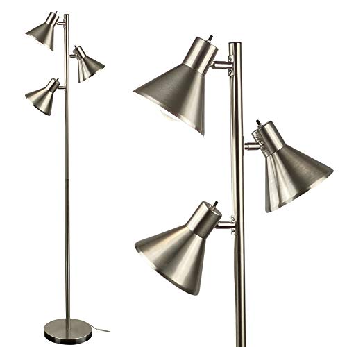 LIGHTACCENTS 3 Light Brushed Nickel Floor Lamp with 3 Adjustable Reading Room Lights - Tree Style Standing Lamp with Adjustable Lights - Floor Standing Pole Light - Living Room Lamp (Brushed Nickel)