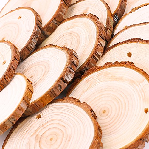 Fuyit Natural Wood Slices 30 Pcs 2.4-2.8 Inches Craft Wood Kit Unfinished Predrilled with Hole Wooden Circles Tree Slices for Arts and Crafts Christmas Ornaments DIY Crafts