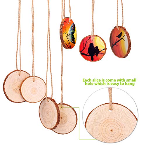 Fuyit Natural Wood Slices 30 Pcs 2.4-2.8 Inches Craft Wood Kit Unfinished Predrilled with Hole Wooden Circles Tree Slices for Arts and Crafts Christmas Ornaments DIY Crafts