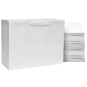 white gift bags with handles – 16x6x12 inch 50 pack designer shopping bags in bulk, large gift wrap with fabric ribbon handles for boutiques, small business, retail stores, merchandise, birthdays