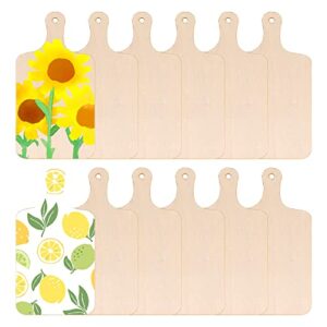 10 pcs wood craft cutting board small food serving board unfinished wooden paddle diy cutouts with handle for painting spring summer diy crafts kitchen home decor, 11.8 x 6.3 inch
