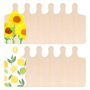 10 PCS Wood Craft Cutting Board Small Food Serving Board Unfinished Wooden Paddle DIY Cutouts with Handle for Painting Spring Summer DIY Crafts Kitchen Home Decor, 11.8 x 6.3 Inch