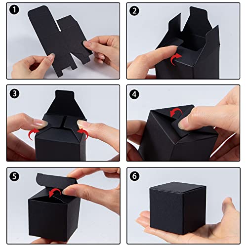 NIGNYA Black Gift Boxes 2x2x2 inches, 100 Pack Small Kraft Cardboard Gifts Boxes Paper Cube Favor Box Easy Assemble Paper Gift Box with lids for Presents Birthday Christmas Wedding Party