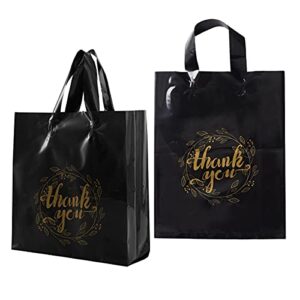 plastic thank you merchandise bags gift bags reusable thank you shopping bags with loop handles (9×12 inch (pack of 100), black)