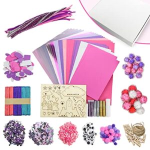 livholic card making kit for girls with purple & pink cardstock paper pipe cleaners googly eye foam sheet wood die cut pom poms sequins all in one craft supplies & materials box for 8-12 kids