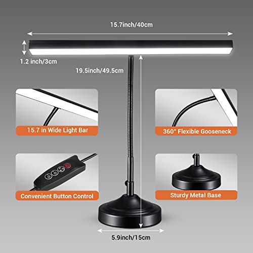 CELYST LED Desk Lamp Piano Light with Interchangeable Base and Clamp, Eye-Caring Table Lamp & Clip Lamp with 3 Color Modes & Stepless Dimming, Memory Function, Flexible Gooseneck for Reading, 10W