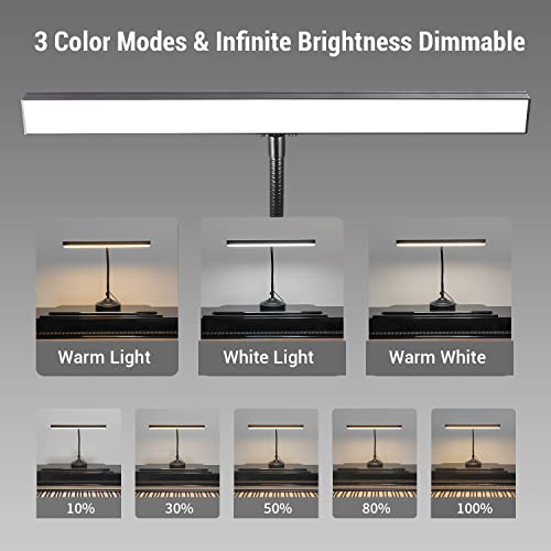 CELYST LED Desk Lamp Piano Light with Interchangeable Base and Clamp, Eye-Caring Table Lamp & Clip Lamp with 3 Color Modes & Stepless Dimming, Memory Function, Flexible Gooseneck for Reading, 10W