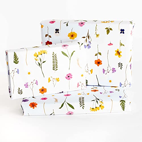 CENTRAL 23 - Floral Wrapping Paper - White Gift Wrap - For Women Girls - Pink Flowers - 6 GiftWrap Sheets For Her - For Wedding Birthday Easter Decorations - Recyclable - Made in the UK