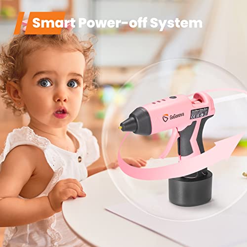 Cordless Hot Glue Gun, GoGonova 15s Fast Preheating Glue Gun, 5Ah Built-in Battery Hot Melt Glue Gun, Smart Power-Off, Kit with 25 Pcs Premium Mini Glue Sticks and USB-C Charging Port(Pink)