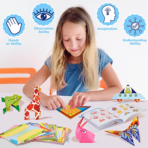 Aigybobo Origami Paper Set, 308PCS Kids Craft Paper Kit with Instructional Book for Girls Age 6,7,8,9,10,11,12, Art Projects Supplies for School Class Craft Lessons- Christmas Gifts for Boys&Girls