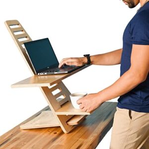 sleekform standing desk converter – adjustable height sit stand workstation for office and home, table top wood portable