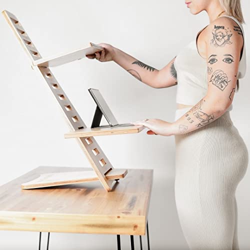 Sleekform Standing Desk Converter - Adjustable Height Sit Stand Workstation for Office and Home, Table Top Wood Portable