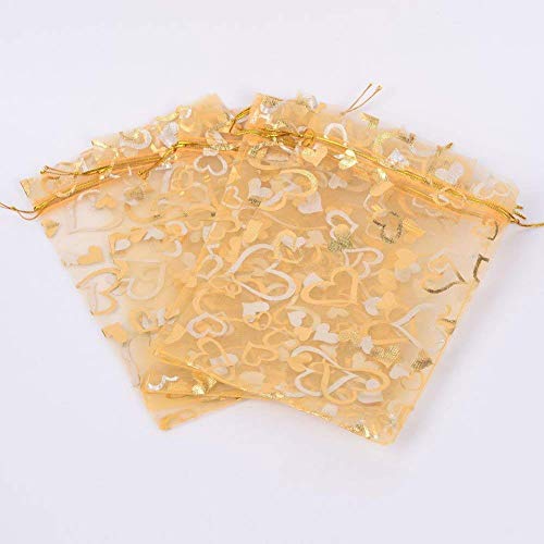 Stratalife 100PCS Organza Bag 4x6 with Drawstring Mesh Jewelry Gift Pouch Favor Bags Bulk for Wedding Party Baby Shower(Mixed Heart)