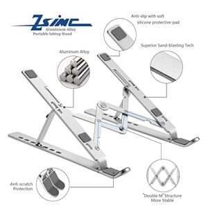 ZSIMC Laptop Stand, Laptop Riser Computer Stand for Desk, Adjustable Aluminum Foldable Portable Desktop Holder, Compatible with MacBook Air pro, iPad, Lenovo, 10-15.6” Laptop and Tablets (Silver)