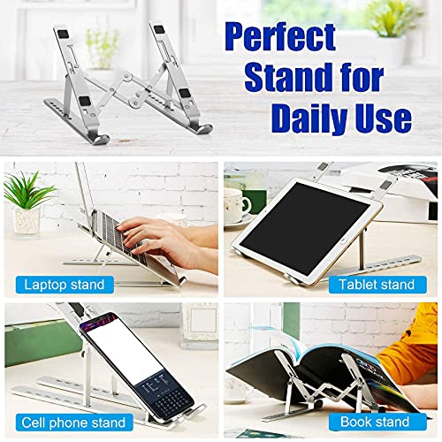 ZSIMC Laptop Stand, Laptop Riser Computer Stand for Desk, Adjustable Aluminum Foldable Portable Desktop Holder, Compatible with MacBook Air pro, iPad, Lenovo, 10-15.6” Laptop and Tablets (Silver)