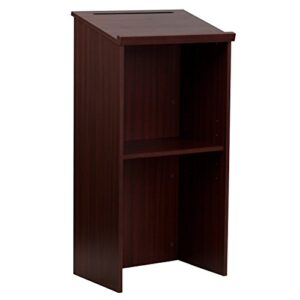 adir podium wood stand- standing desk for speakers with storage shelf used as wooden standing shelf for church, classroom, office, restaurants (46.25 inches, mahogany)