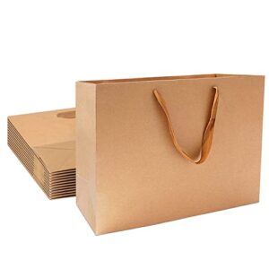 hiqqugu brown gift bags – 13.8″x5.1″x10.2″ kraft paper gift wrap bags12pcs,medium party bags shopping bags merchandise bags,solid color wrap bags.