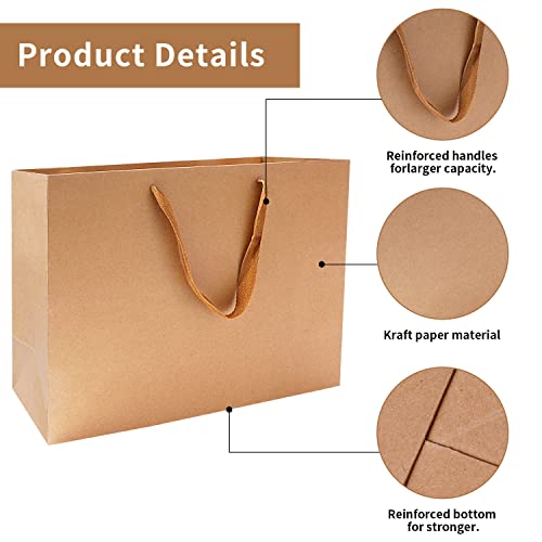 HIQQUGU Brown Gift Bags - 13.8"x5.1"x10.2" Kraft Paper Gift Wrap Bags12Pcs,Medium Party Bags Shopping Bags Merchandise Bags,Solid Color Wrap Bags.