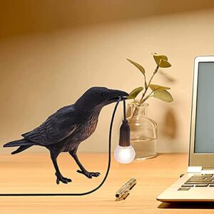 hgomx raven desk lamp, raven lamp, bird lamp, resin led bird lamp for bedroom/office/living room/farmhouse art deco with plug