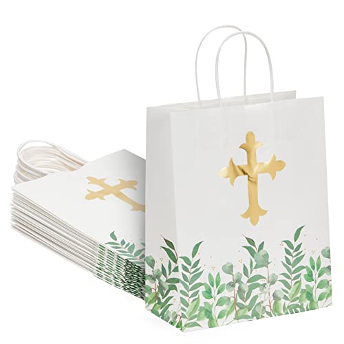 Religious Party Favor Gift Bags for Christening Gifts for Girls and Boys Baptism, First Communion (10 x 8 x 4 In, 15 Pack)