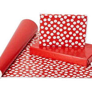 American Greetings Reversible Wrapping Paper Jumbo Roll for Birthdays, Mother's Day, Father's Day, Graduation and All Occasions, Red and White Polka Dots (1 Roll, 175 sq. ft.)