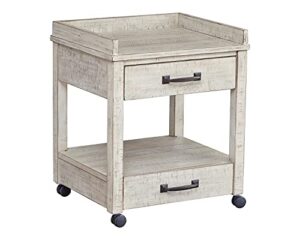 signature design by ashley carynhurst rustic farmhouse printer stand with casters, whitewash