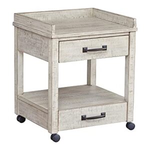 Signature Design by Ashley Carynhurst Rustic Farmhouse Printer Stand with Casters, Whitewash