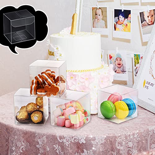 200 Pcs Clear Favor Boxes Clear Plastic Gift Box PET Clear Treat Boxes Clear Party Favor Containers Candy Boxes Packaging Transparent Cube Boxes for Birthday Party Baby Shower Wedding(3 x 3 x 3 Inch)