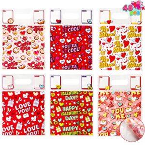 joyin 48 pcs valentine’s day sealing gift bag with handles, candy bag with 6 designs for kids party favor, classroom exchange prizes, valentine’s goodie bags