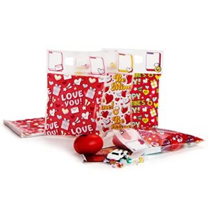 JOYIN 48 Pcs Valentine’s Day Sealing Gift Bag with Handles, Candy Bag with 6 Designs for Kids Party Favor, Classroom Exchange Prizes, Valentine’s Goodie Bags