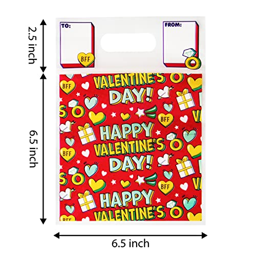 JOYIN 48 Pcs Valentine’s Day Sealing Gift Bag with Handles, Candy Bag with 6 Designs for Kids Party Favor, Classroom Exchange Prizes, Valentine’s Goodie Bags