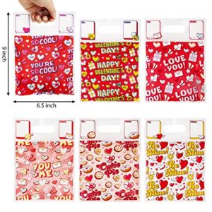 JOYIN 48 Pcs Valentine’s Day Sealing Gift Bag with Handles, Candy Bag with 6 Designs for Kids Party Favor, Classroom Exchange Prizes, Valentine’s Goodie Bags