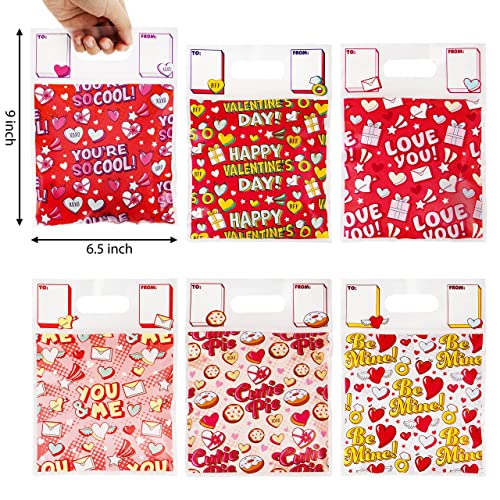 JOYIN 48 Pcs Valentine’s Day Sealing Gift Bag with Handles, Candy Bag with 6 Designs for Kids Party Favor, Classroom Exchange Prizes, Valentine’s Goodie Bags