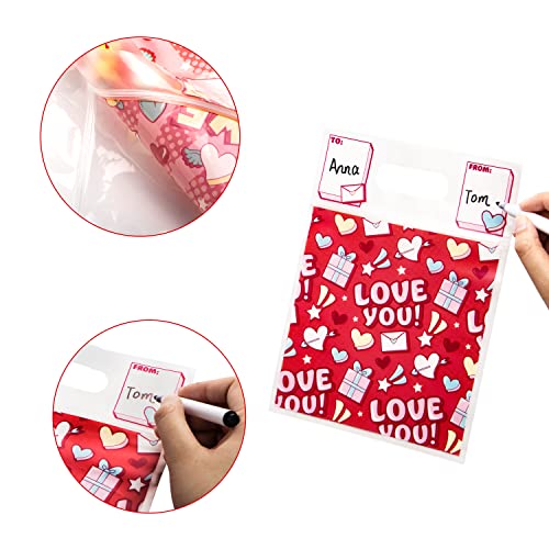 JOYIN 48 Pcs Valentine’s Day Sealing Gift Bag with Handles, Candy Bag with 6 Designs for Kids Party Favor, Classroom Exchange Prizes, Valentine’s Goodie Bags