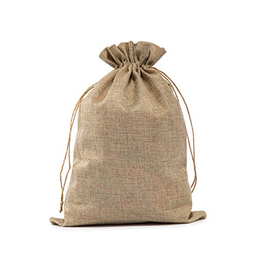 Tapleap Burlap Bags with Drawstring, 12 x 16 inches (Lot of 10) Burlap Favor Sacks for Wrapping Gifts, Birthday, Wedding, Party or Household Use Like Planting Flowers(Original)