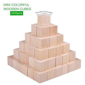 Cube Blocks,200 Pack Colorful Square Wood Craft Cube Blocks Wooden Blocks Building Blocks,Square Blank Birch Blocks Baby Shower Decorating Cubes,Puzzle Making and DIY Craft Cube Blocks (Wood)