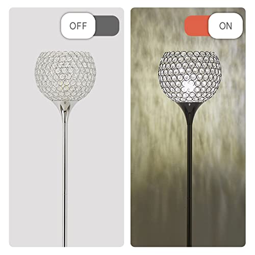 Spherical Crystal Floor Lamp, Silver 8.7 in Shade Elegant Standing Light with Crystal Lamp Shade for Living Room, Bedroom, Office, Modern Chrome 61 in Tall Pole Lighting, E26 Base, LED Bulb Included