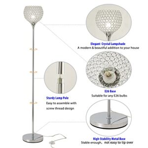 Spherical Crystal Floor Lamp, Silver 8.7 in Shade Elegant Standing Light with Crystal Lamp Shade for Living Room, Bedroom, Office, Modern Chrome 61 in Tall Pole Lighting, E26 Base, LED Bulb Included