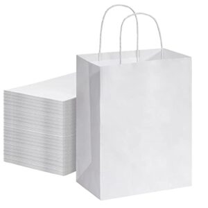 cihooz white gift bags 50pcs white paper bags with handles bulk 8x4.75x10.5 paper bags for business,shopping,retail,party favor,wedding,thank you gift bags bulk