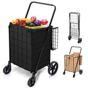 habutway folding shopping cart with wheels 360°rolling swivel grocery cart with removable oxford cloth liner compact utility cart for groceries luggage laundry,220lb capacity