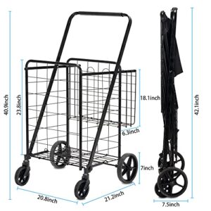 HABUTWAY Folding Shopping Cart with Wheels 360°Rolling Swivel Grocery Cart with Removable Oxford Cloth Liner Compact Utility Cart for Groceries Luggage Laundry,220lb Capacity