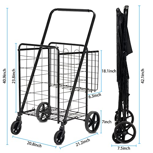 HABUTWAY Folding Shopping Cart with Wheels 360°Rolling Swivel Grocery Cart with Removable Oxford Cloth Liner Compact Utility Cart for Groceries Luggage Laundry,220lb Capacity