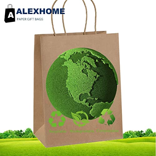 AlexHome 110 Pcs Brown Paper Bags with Handles,5.8 x 3.2 x 8.2 Inches,Size Small,Paper Gift Bags,Kraft Paper Bags Bulk for Grocery/Business Owners/Shopping/Party/Goody/Retail/Takeouts/Birthday/christmas,Brown,Small,110 Pcs