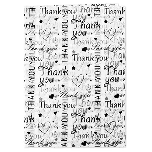 50 Sheets Thank You Tissue Paper Bulk,Thank You Tissue Paper for Small Business,Tissue Paper for Packaging,Gift Bags,Thank You Packaging Tissue Paper,14 x 20 Inch (Black)