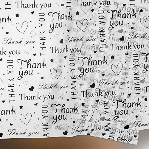 50 Sheets Thank You Tissue Paper Bulk,Thank You Tissue Paper for Small Business,Tissue Paper for Packaging,Gift Bags,Thank You Packaging Tissue Paper,14 x 20 Inch (Black)