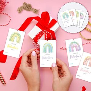 Valentine's Day Gift Tags, 40 Pcs Valentine Paper Tags with String, Rainbow Themed Valentine Favor Tag for Kids, School Valentine Treat Tag, Valentine's Day Party Supplies Decorations(A04)