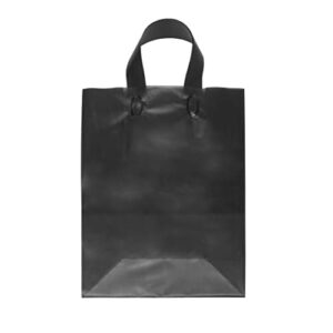 Plastic Bags with Handles - 100 Pack Medium Black Frosted Plastic Gift Bags, Gusset & Cardboard Bottom, Bulk Merchandise Retail Gift Bags, Boutiques, Small Business, Parties, Events - 10x5x13