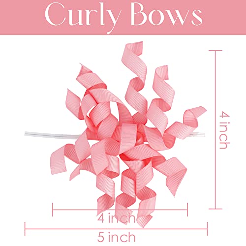 AIMUDI Pink Curly Bows 4" Valentine's Day Gift Bows Self Adhesive Baby Pink Bows for Baby Shower Twist Tie Bows for Treat Bags It is a Girl Gender Reveal Party Favors Decorations - 6 Counts